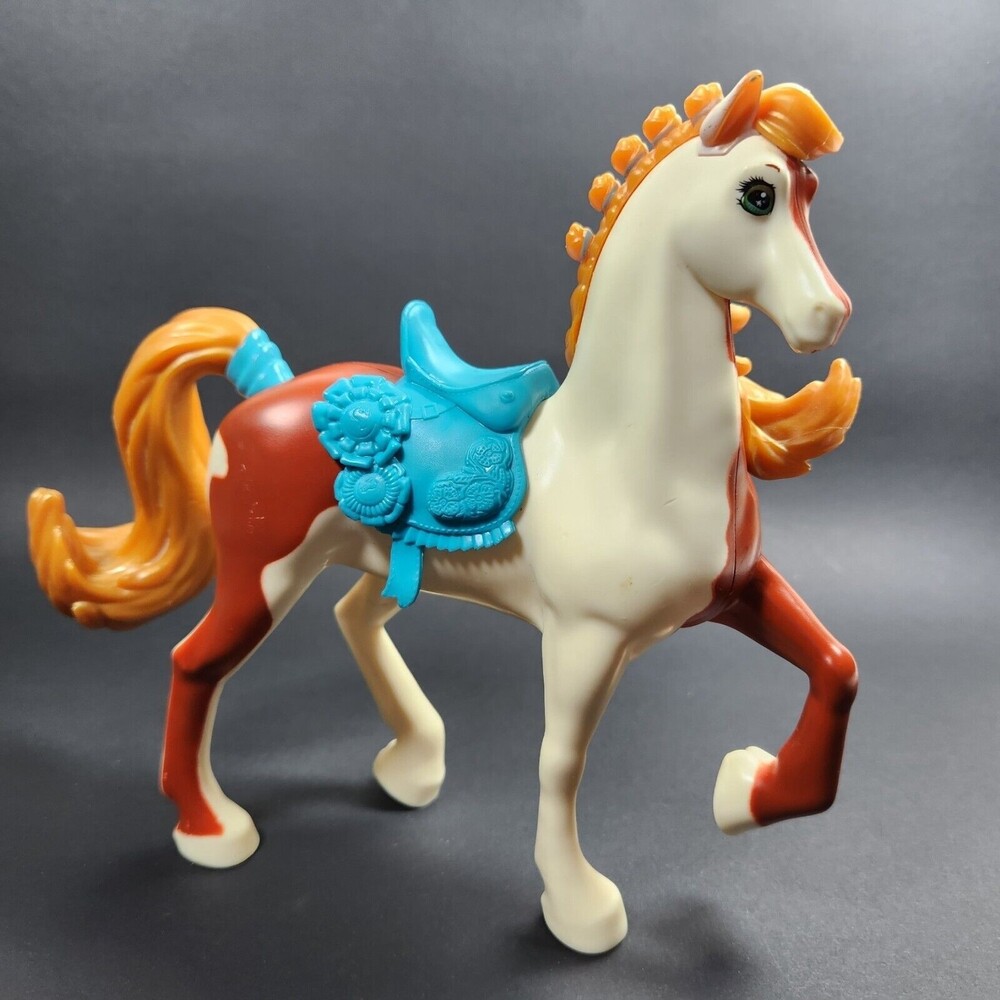 Just Play Spirit Riding Boomerang Horse Figure Toy White Brown Pinto Blue Saddle